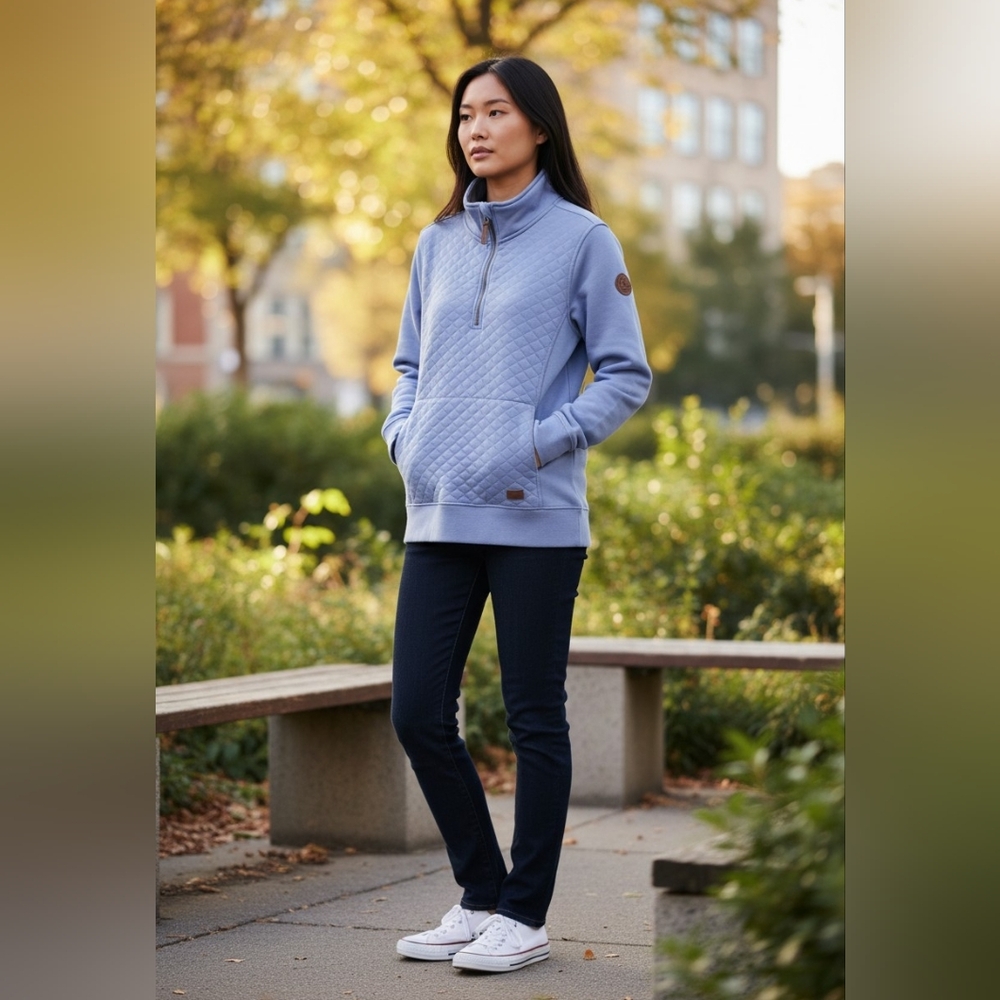 L.L. Bean Cotton Blend Light Blue Turtleneck Top
